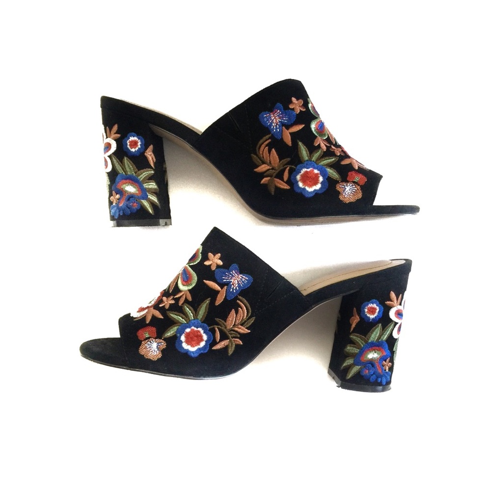 ALDO Black Embroidered Open Toe Heels